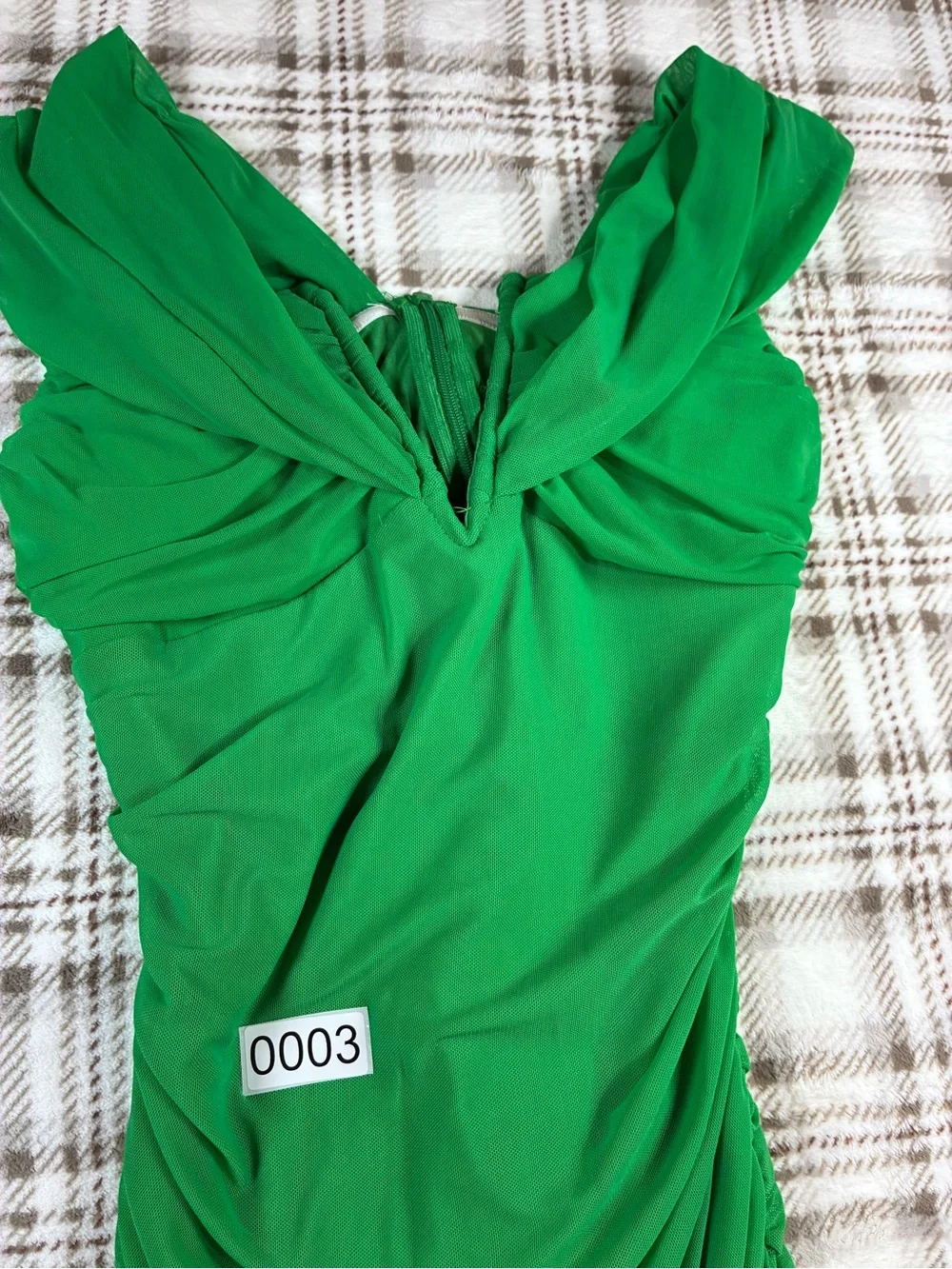 Sleeveless Green Ruched V-Neck Mini Dress